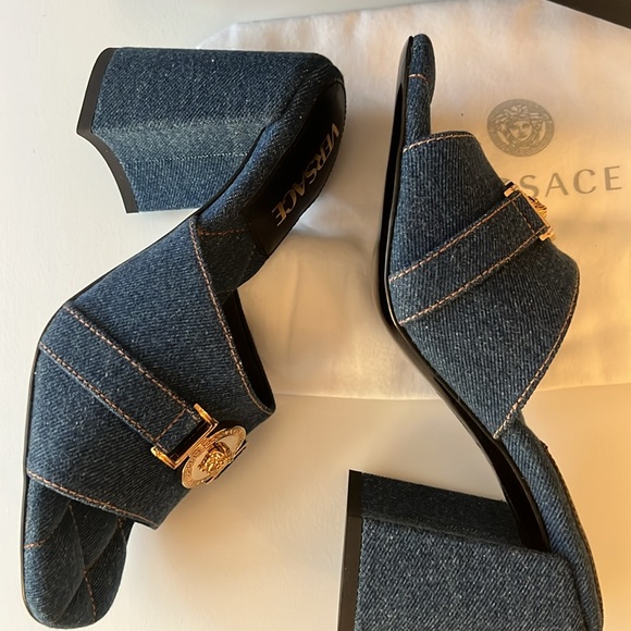 Versace Denim Heeled Sandals - Picture 7 of 8
